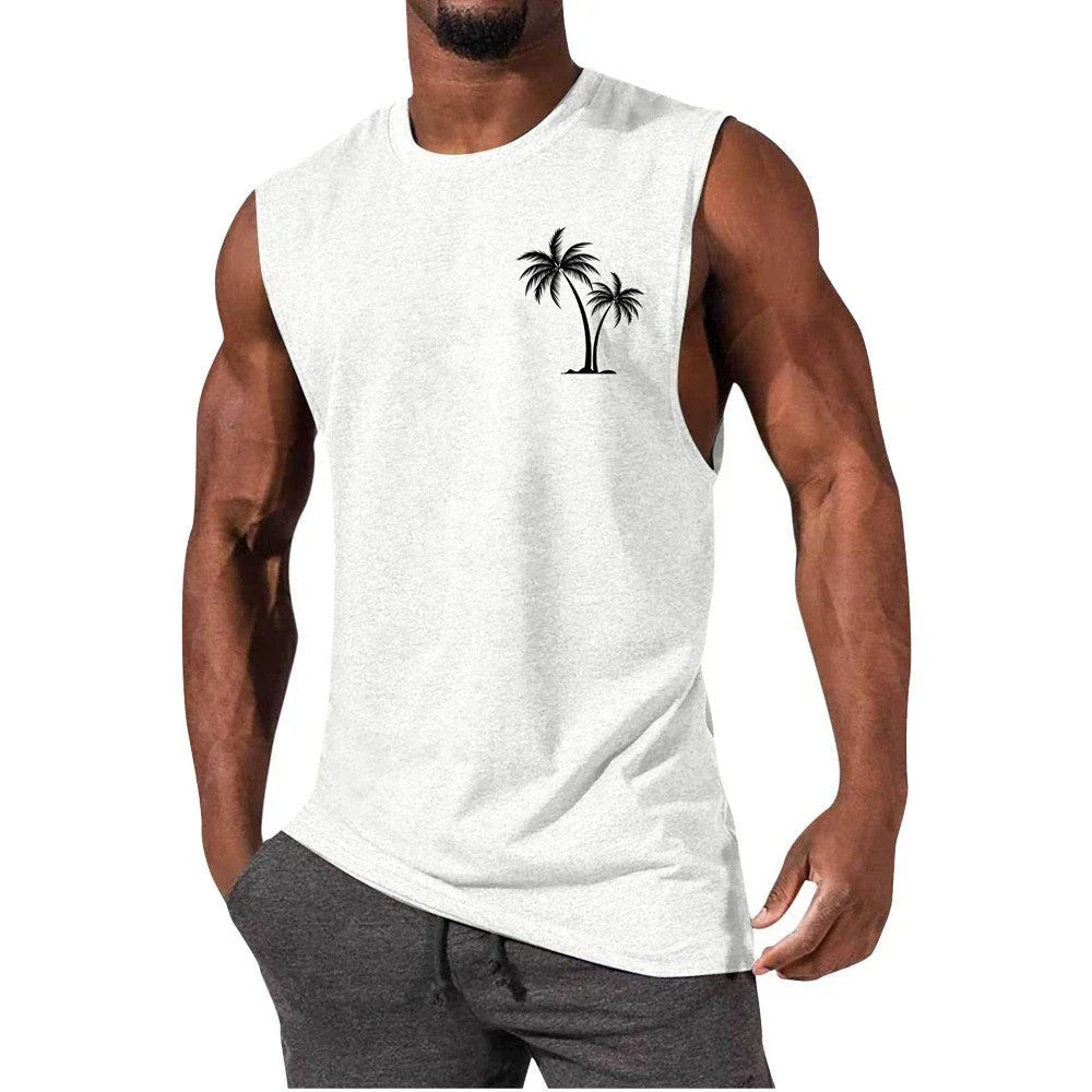 Coconut Tree Print Athletic Tank Top for Workout, Beach, and Casual Wear