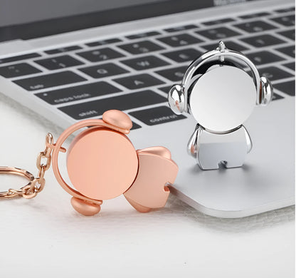 Personalised metal USB flash drive with musician cartoon design in silver or rose gold colour