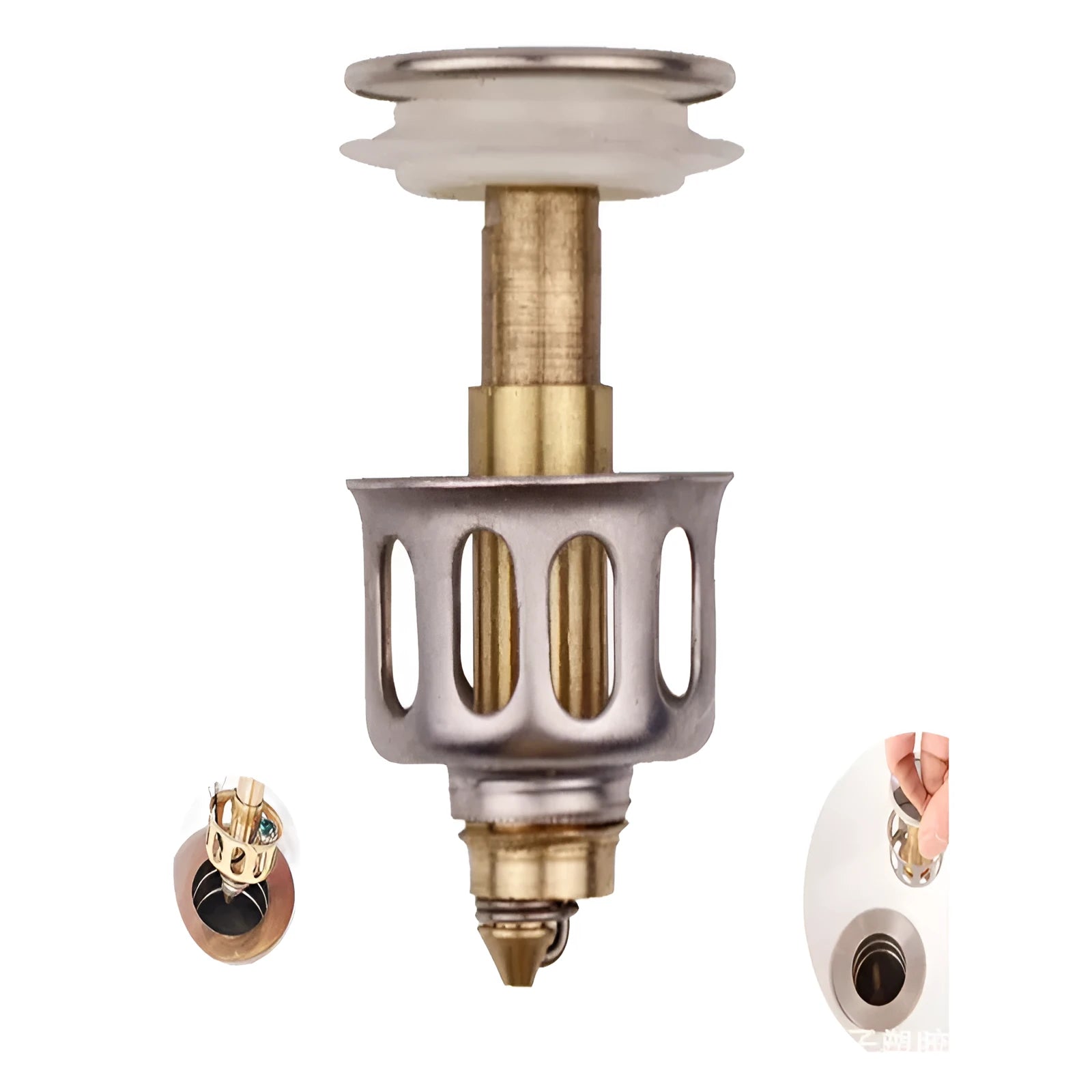 Copper manual press bounce filter element for single basin sink with white modern design