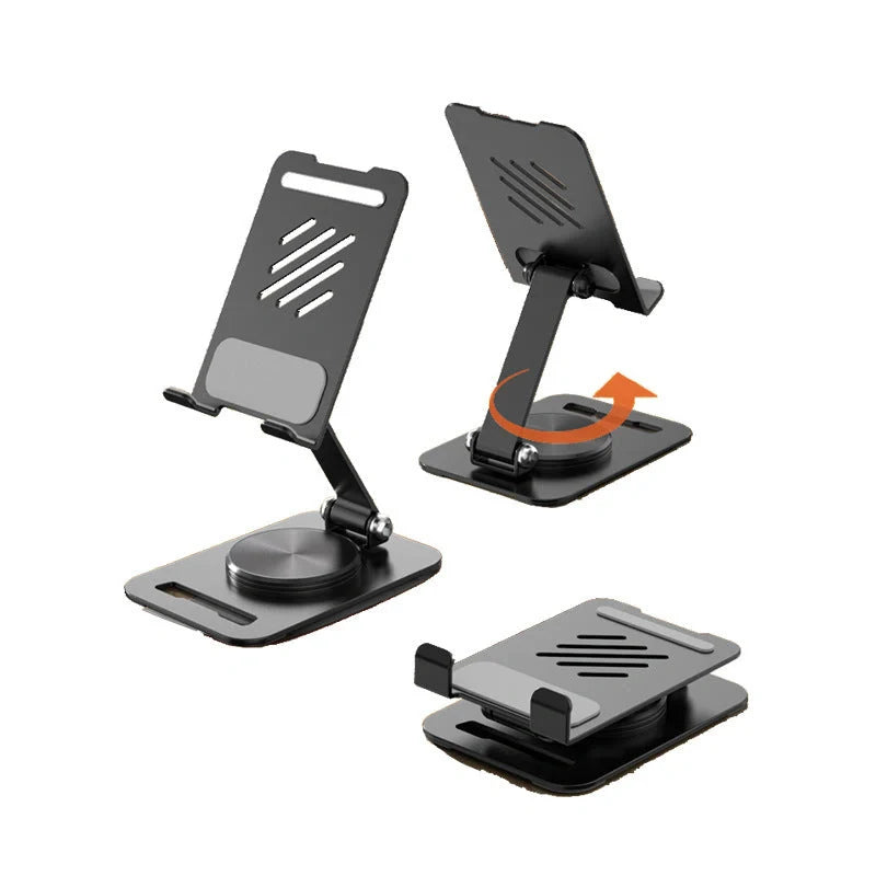Sleek 360-degree rotating aluminium alloy phone and tablet stand for desks