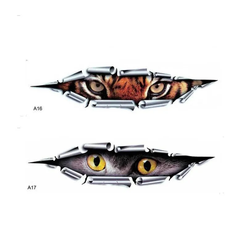 Tiger Eye and Eagle Eye 3D car bumper stickers measuring 10x35 cm with HD transparent PVC material