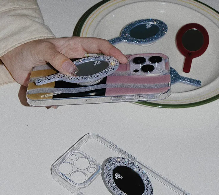 Wave stripe transparent TPU iPhone case with painted love and chain design, Wave Glitter colour option.
