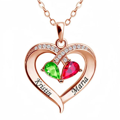Two-colour water drop heart pendant necklace with diamond and 12 birthstones for women.