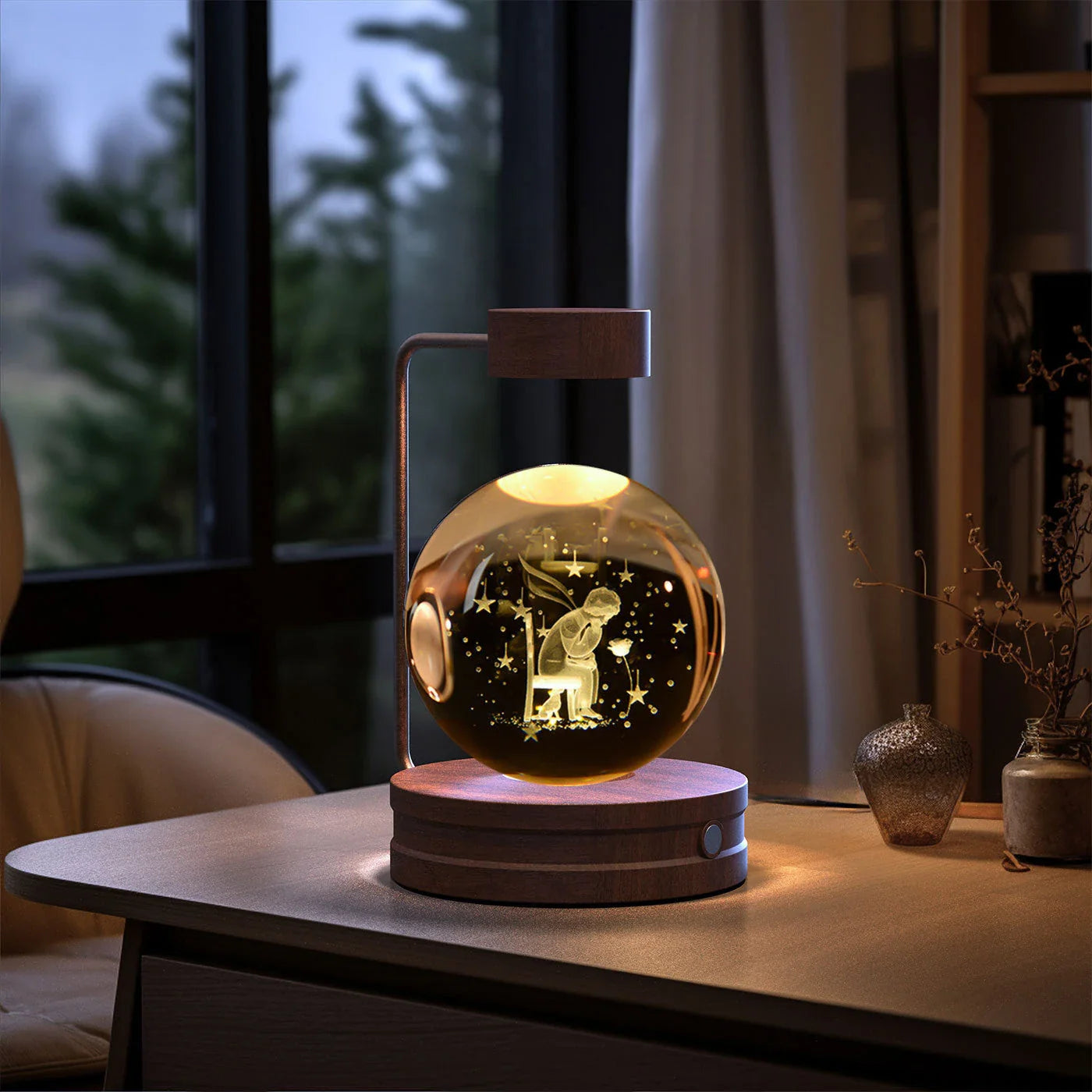 Crystal Ball Cosmic Dinosaur Indoor Night Light with USB Power and Warm Bedside Lighting