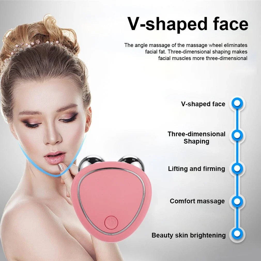 Portable facial beauty massager with dual rollers for lifting, toning, and reducing puffiness