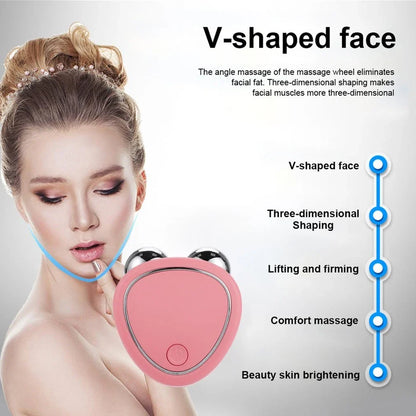 Portable facial beauty massager with dual rollers for lifting, toning, and reducing puffiness