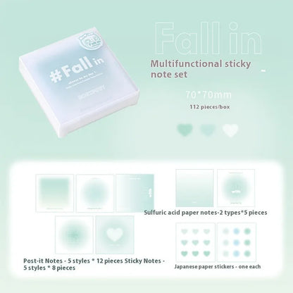 Square 70mm gradient parchment notepad set with sticky notes, plain paper, and stickers in blush colour.
