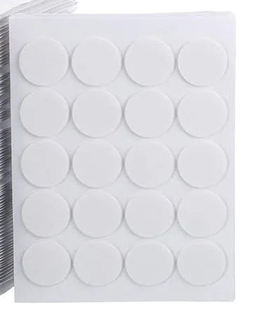 Round double-sided foam adhesive dots for candle wick fixing, 15mm and 20mm sizes, 20 points per piece.