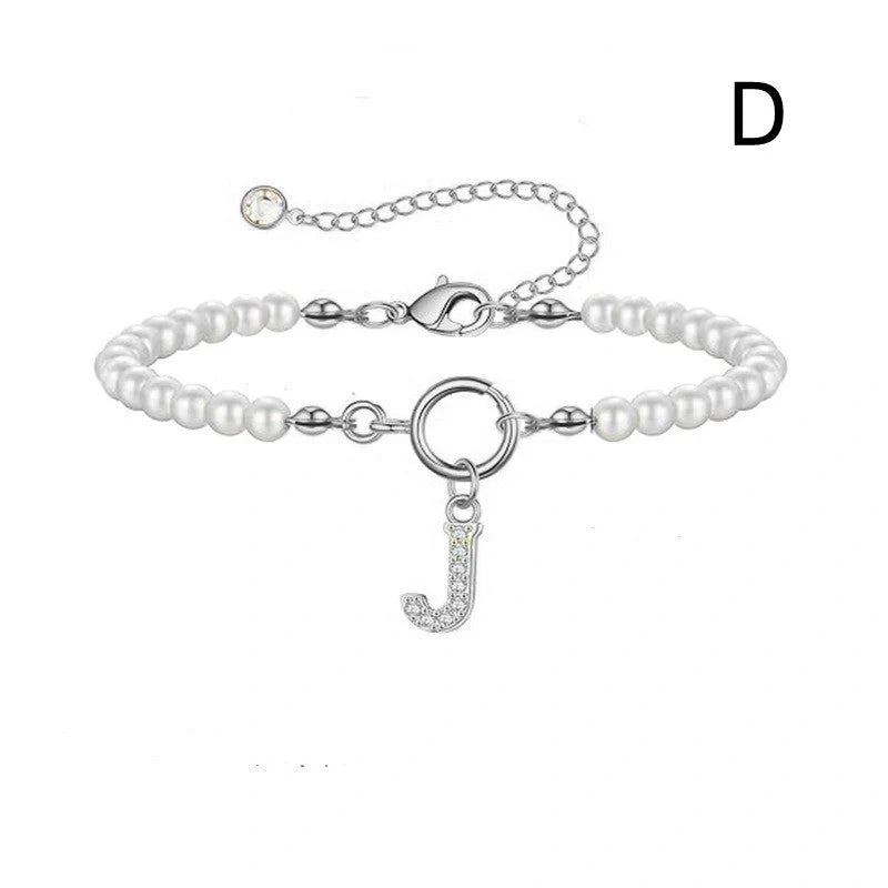 2024 Fashion Toggle Clasp Initial Bracelet with 6mm Pearl