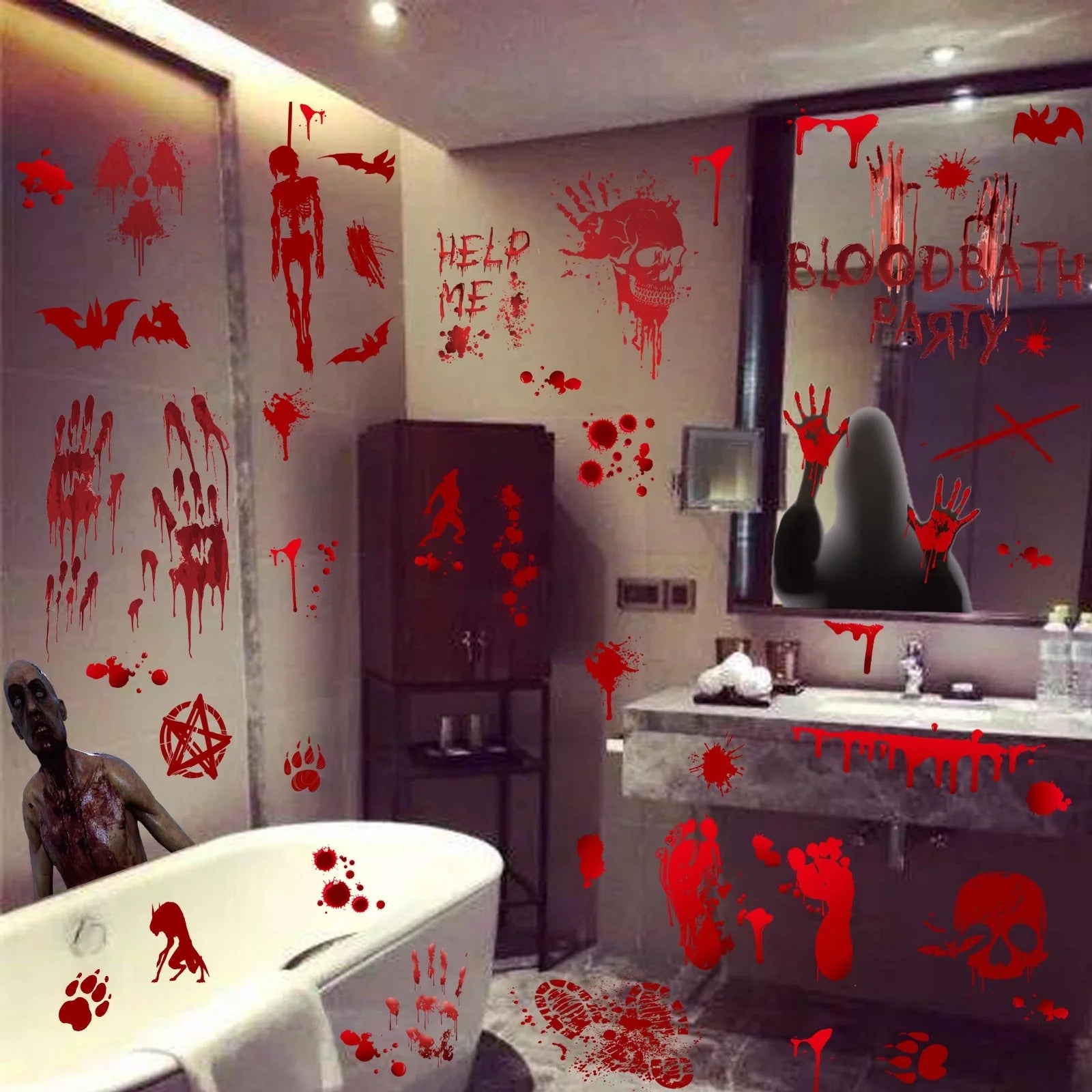 Halloween window stickers set of 9 bloody handprint and footprint decals