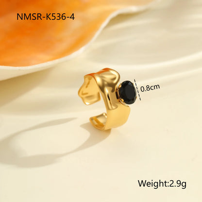Geometric design stainless steel ring for women with inlaid zircon stones, open mouth free size