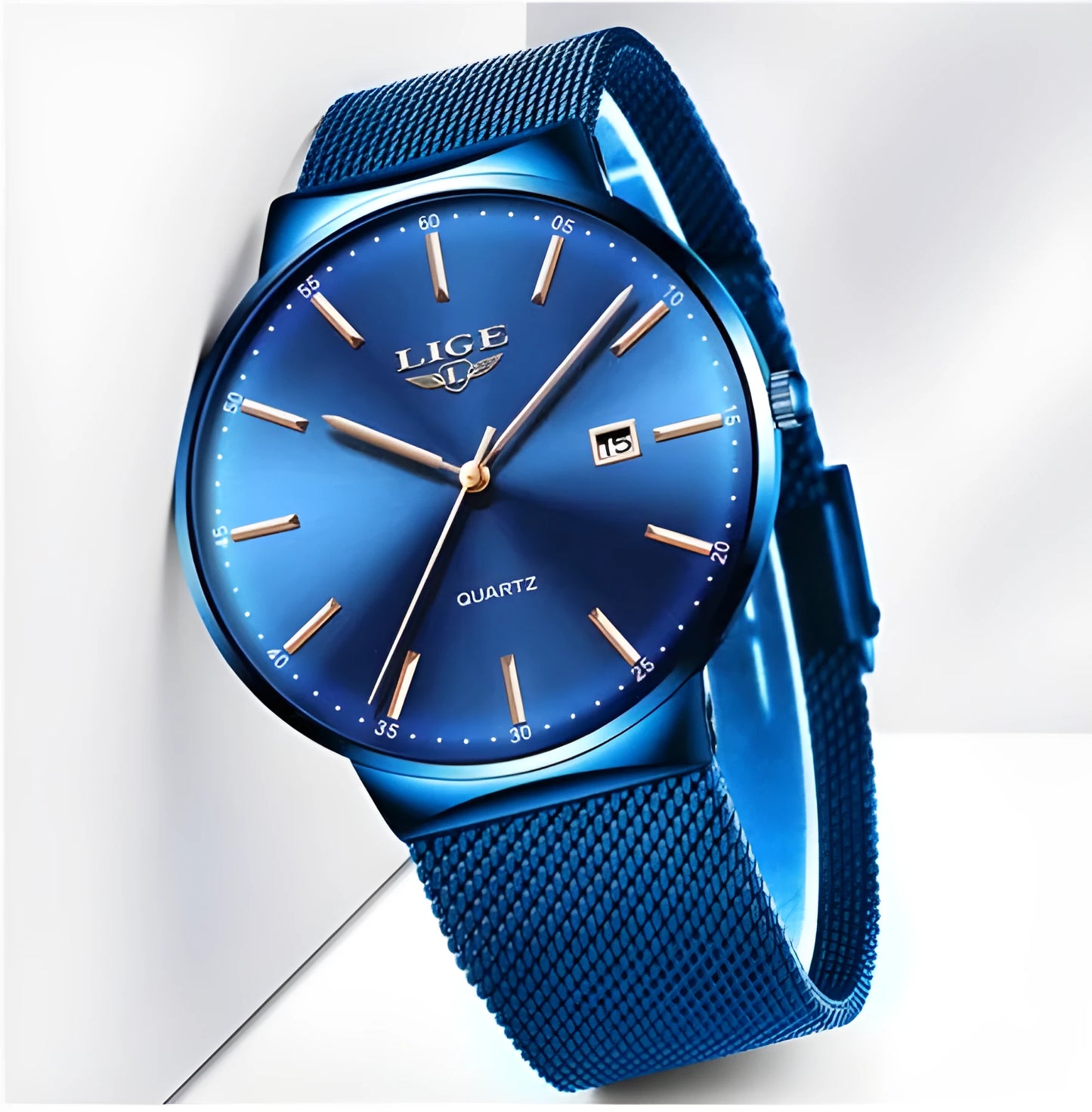 Men's stainless steel watch with 40mm dial on wrist, showing all-black colour option