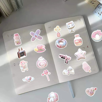 Pink girl heart 3D decorative stickers showing realistic dimensional effects and adhesive backing