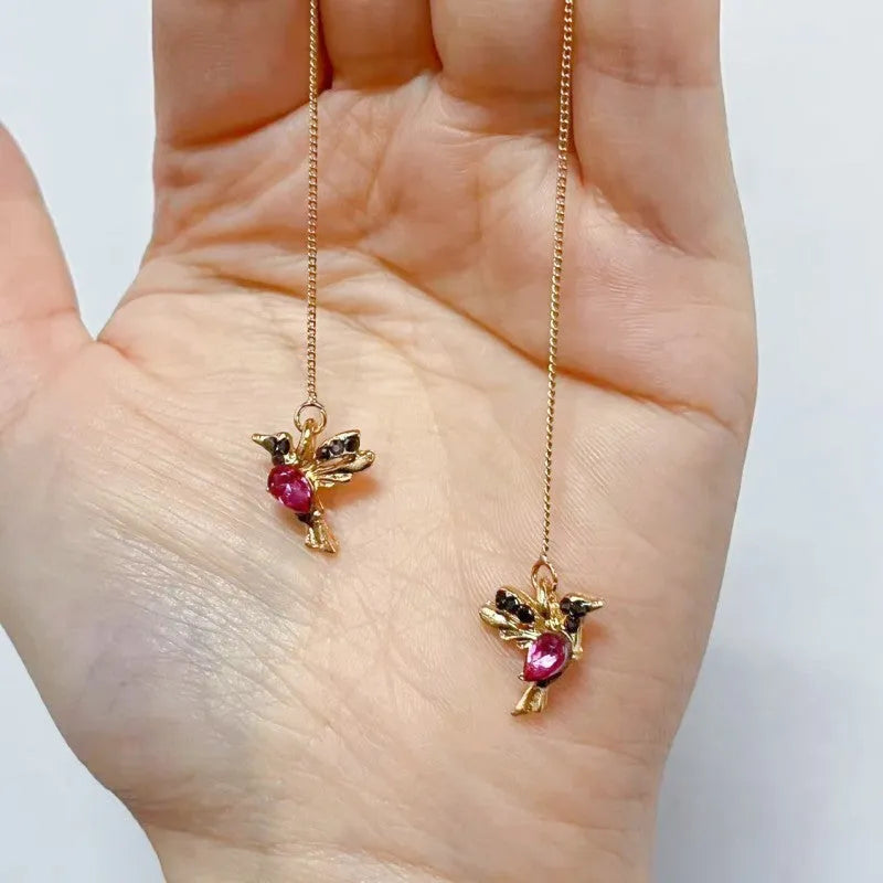 Women's Hanging Earrings Alloy Long Drop Bird Design With Mixed Zirconium Wings And Electroplated Finish In Choice Of Red, Blue, Or Red Lvzuan Colour