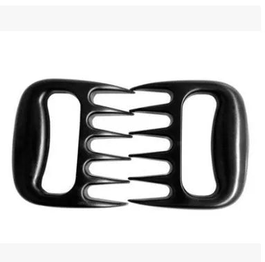 Two black bear claw meat shredding forks with non-slip grips for barbecue preparation