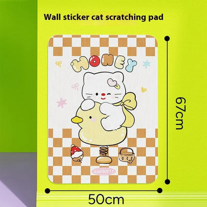 Vertical cat scratch board with cartoon fleece design mounted on wall for dogs and cats