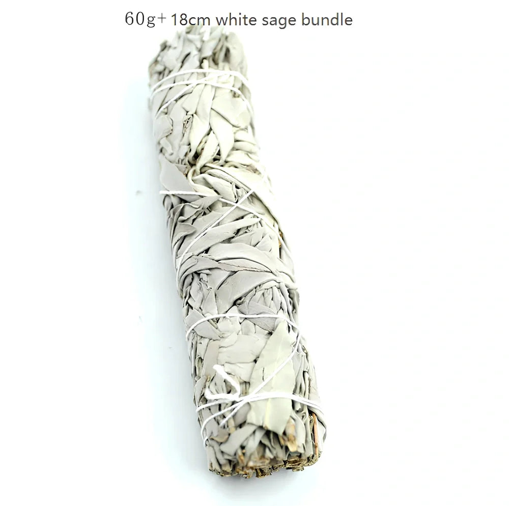 Natural white sage bundle measuring 18cm long with 3.5cm diameter for space purification