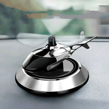 Solar helicopter car air freshener with rotating propeller and metal construction