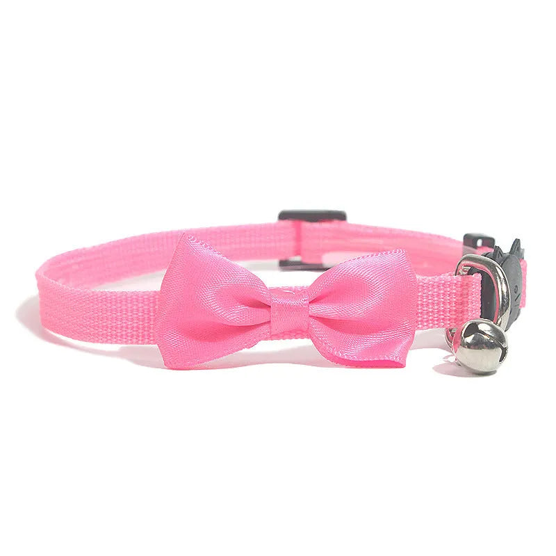 Adjustable nylon cat collar with bell decoration in striped pattern, multiple colour options available