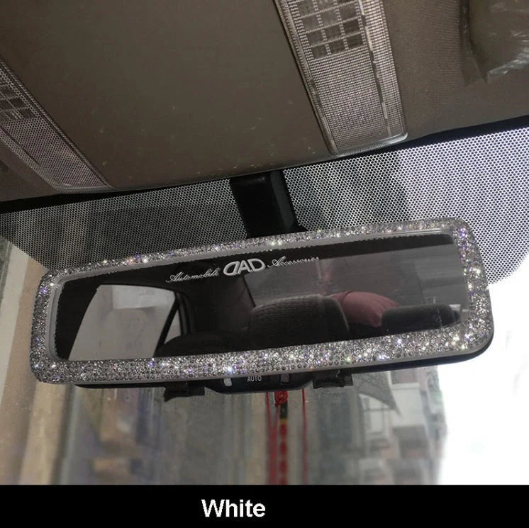Crystal Bling Diamond Car Rearview Mirror Decor Charm in white and purple