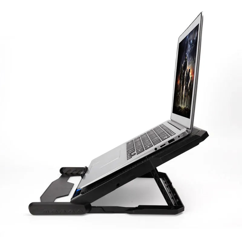 Laptop cooling board metal mesh notebook cooler with 375x285x24mm dimensions, available in five colours including flagship black with LCD display six-speed control, using air cooling for Ultrabook and notebook computers with 0.3m cable length