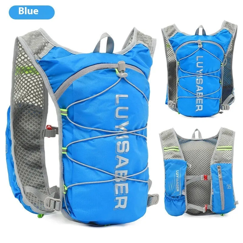 Multifunctional nylon running backpack with reflective strips, shown in one of six colour options.