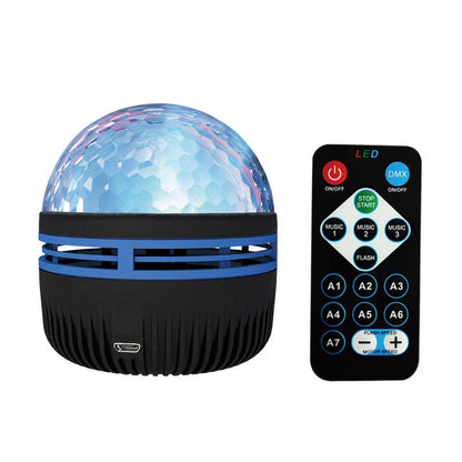 LED Galaxy Star Projector with rotating color-changing display, creating a soothing starry night effect in a bedroom