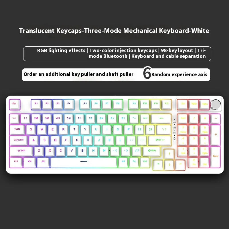 98-key wireless mechanical keyboard kit in black or white with optional LED screen and metal knob