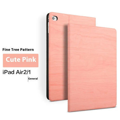 Black imitation leather protective sleep bracket cover for iPad cases shown beside sapphire blue version