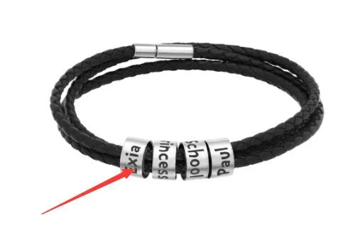 A personalized leather bracelet with engraved beads, a thoughtful gift for men