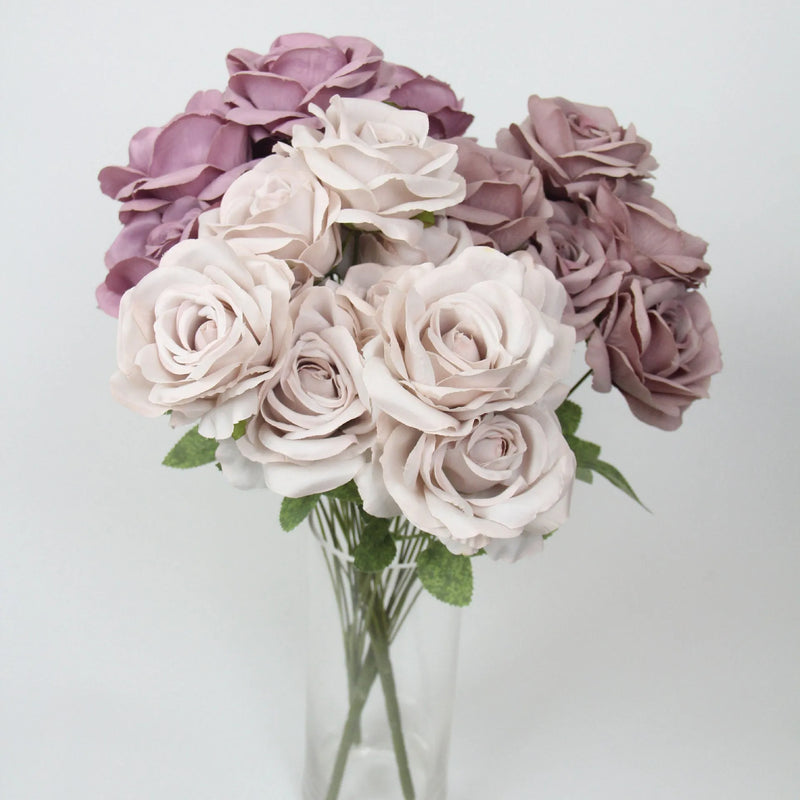 Artificial silk rose bouquet with 10 stems autumn wedding hall hotel decoration flower arrangement centrepiece in white, brown, pink, purple, or red, 53cm tall for photography props or home decor