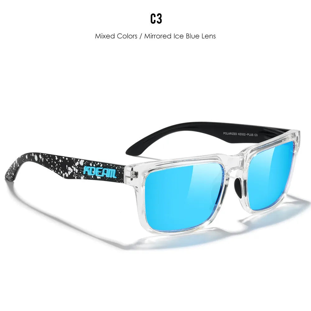Square polarised sunglasses with TAC lenses and PC frames in multiple colour options.