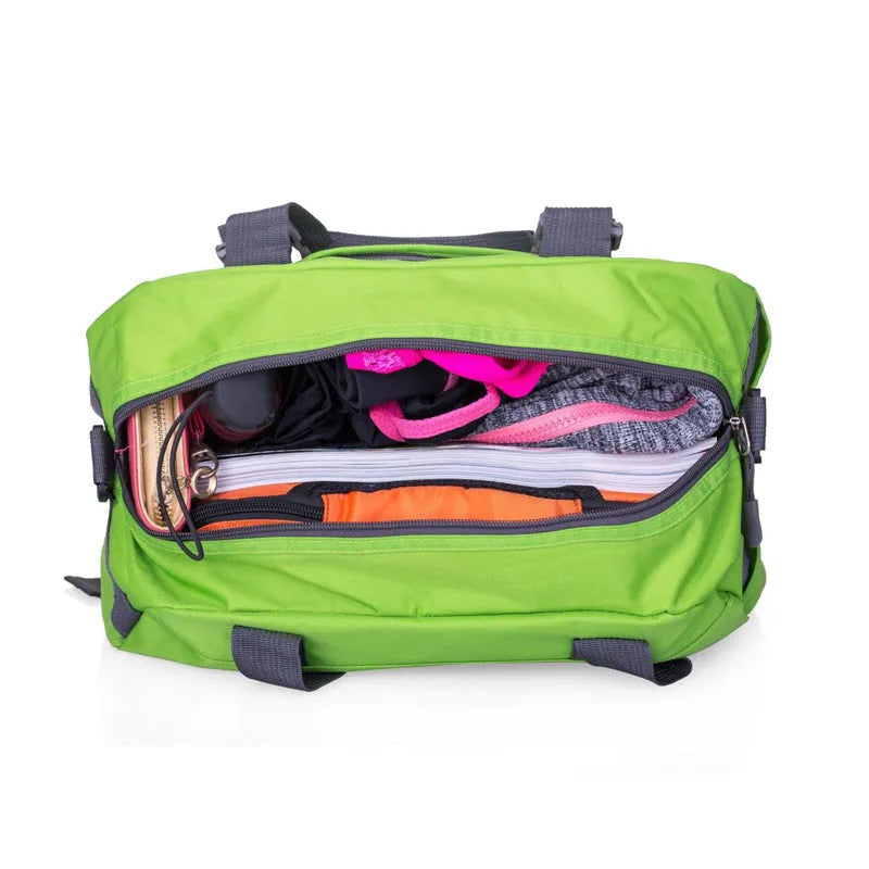 Nylon yoga gym bag with shoulder strap shown in available colours and sizes