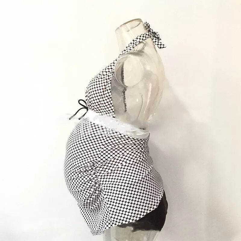 Adjustable maternity swimwear in black with options for steel support