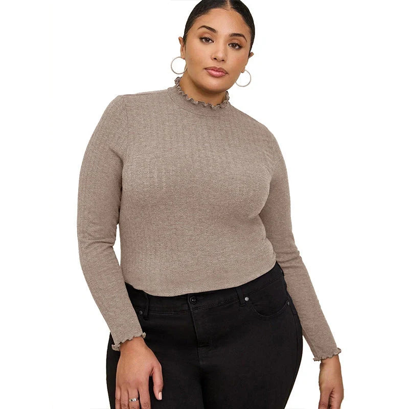 Elegant ribbed long sleeve top in various colours, including light grey, dark grey, white, black, khaki, and army green.