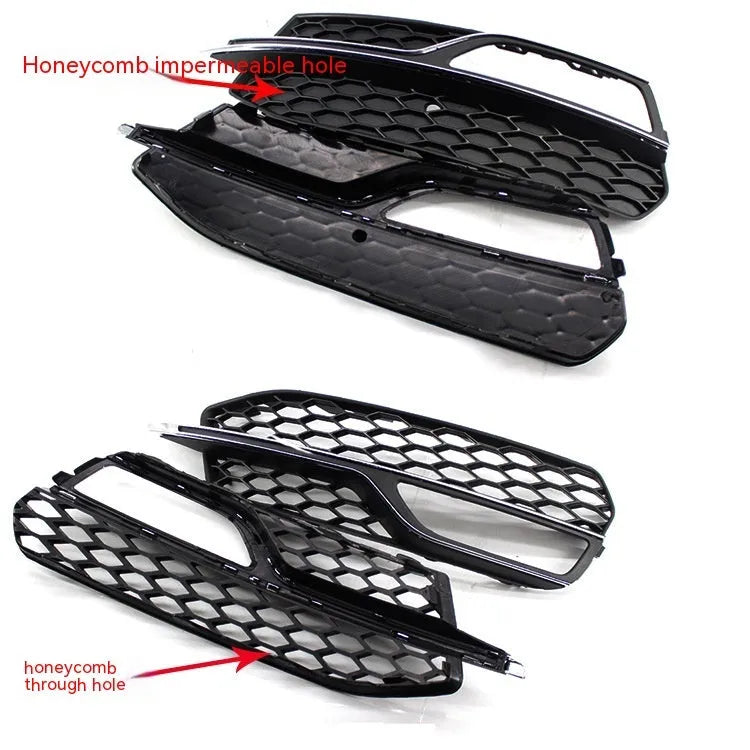 Black ABS plastic fog lamp grille for Audi A3 S3 front bumper, 2013-2016 model years.