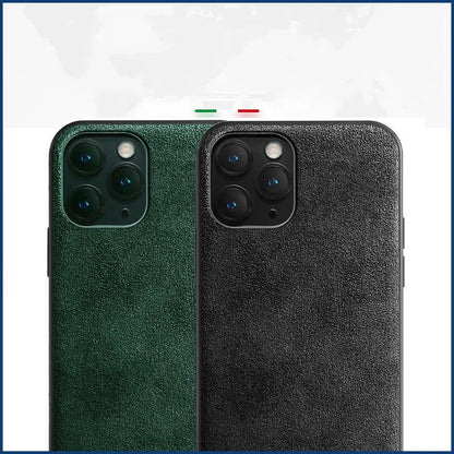 Suede iPhone case in dark blue colour showing full-cover protection design