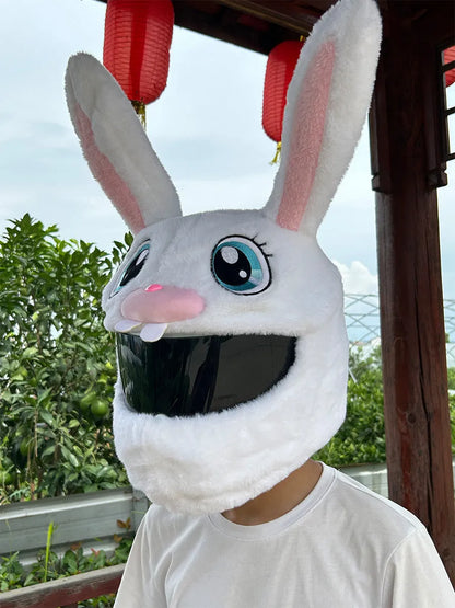 White long eared rabbit head decorative helmet cover for electric motorcycle