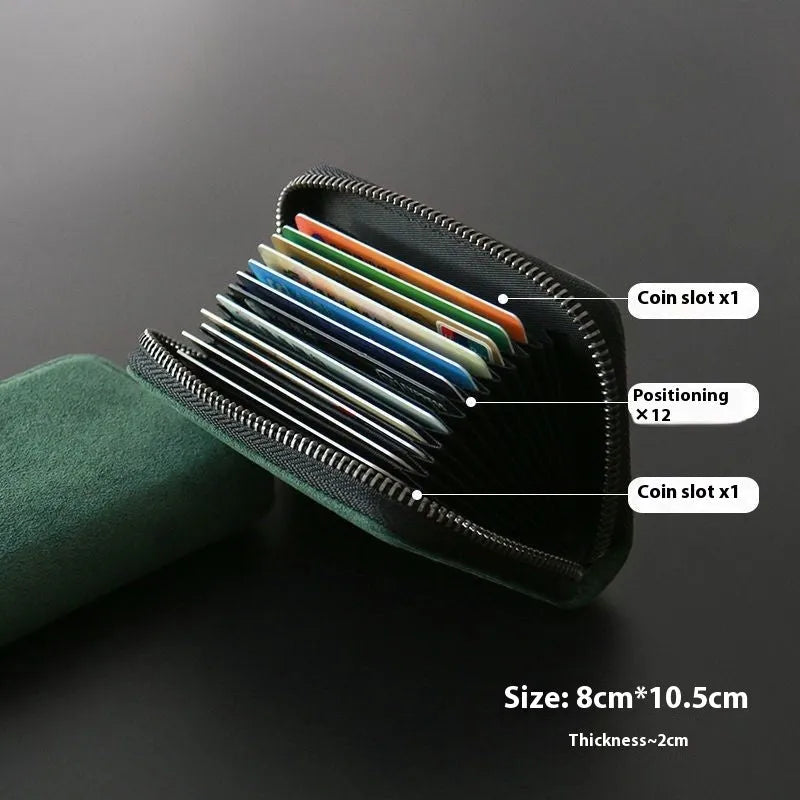 Men's suede-effect PU leather card holder with anti-degaussing protection showing card slots