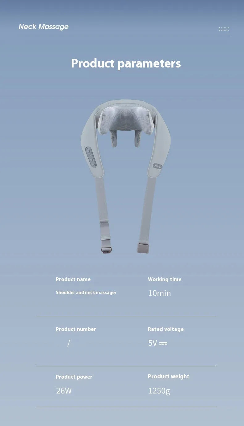 Grey elastic fabric USB rechargeable neck and back massage instrument