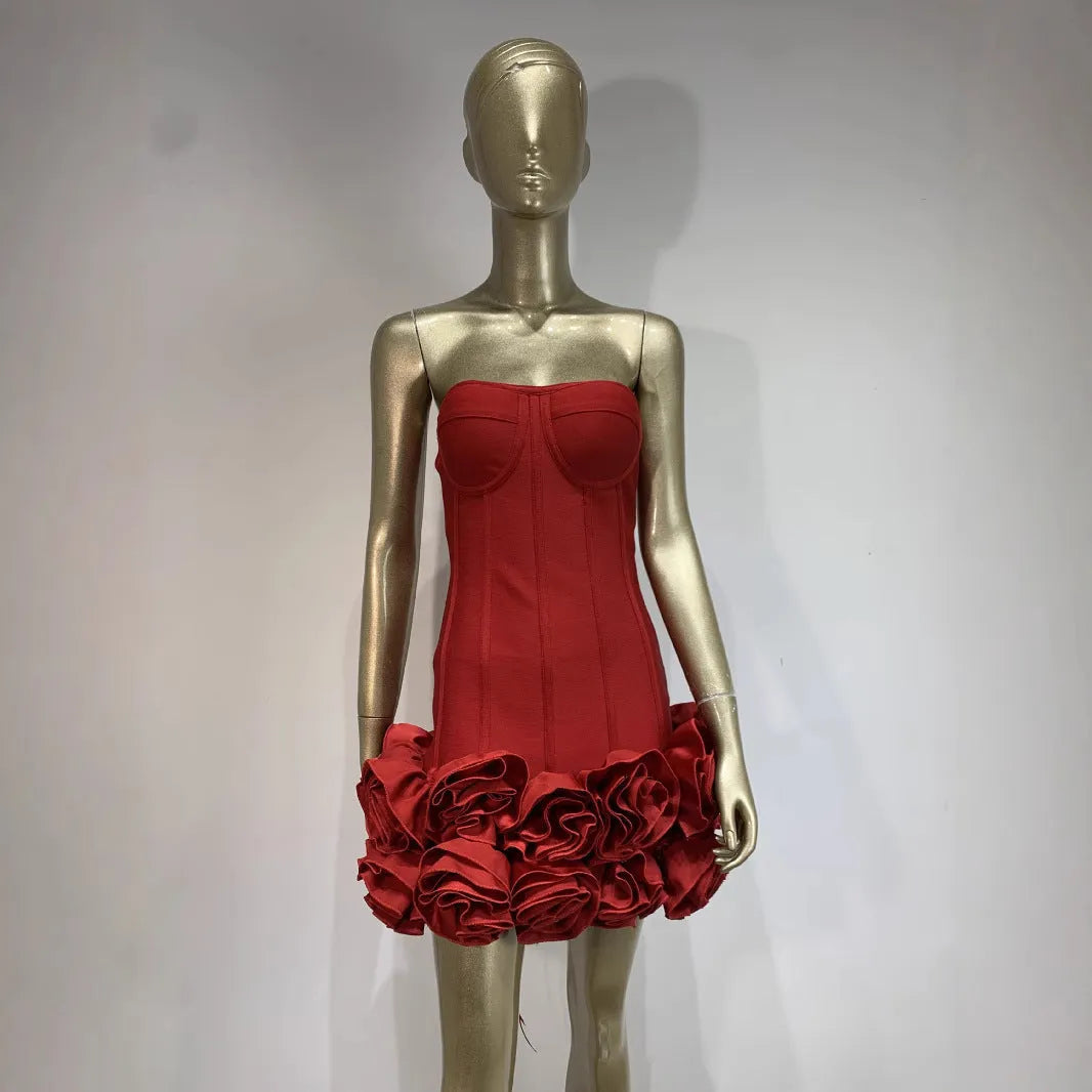 Women's solid colour mid waist polyester dress in red, white and black colour options