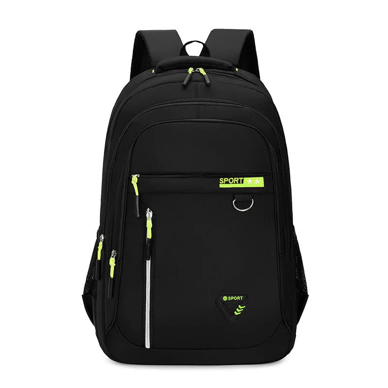 Men's large capacity Oxford cloth schoolbag with air pillow belt system in black colour with letter pattern detail