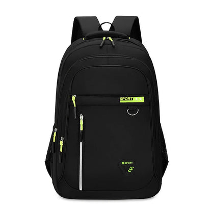 Men's large capacity Oxford cloth schoolbag with air pillow belt system in black colour with letter pattern detail