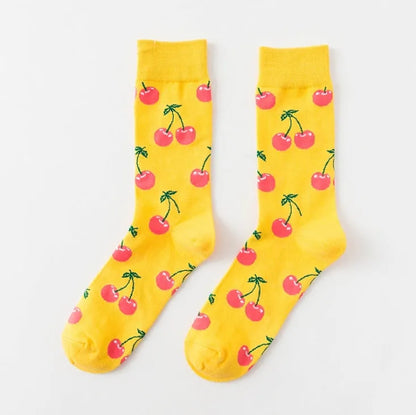 Happy tube socks with fruit banana design, cotton 200-pin knit, EU 39-43, multiple colours
