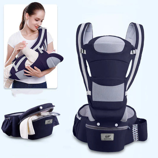 Versatile 3-in-1 baby carrier with 15 carrying positions, adjustable sunshade, and storage compartment for convenient parenting
