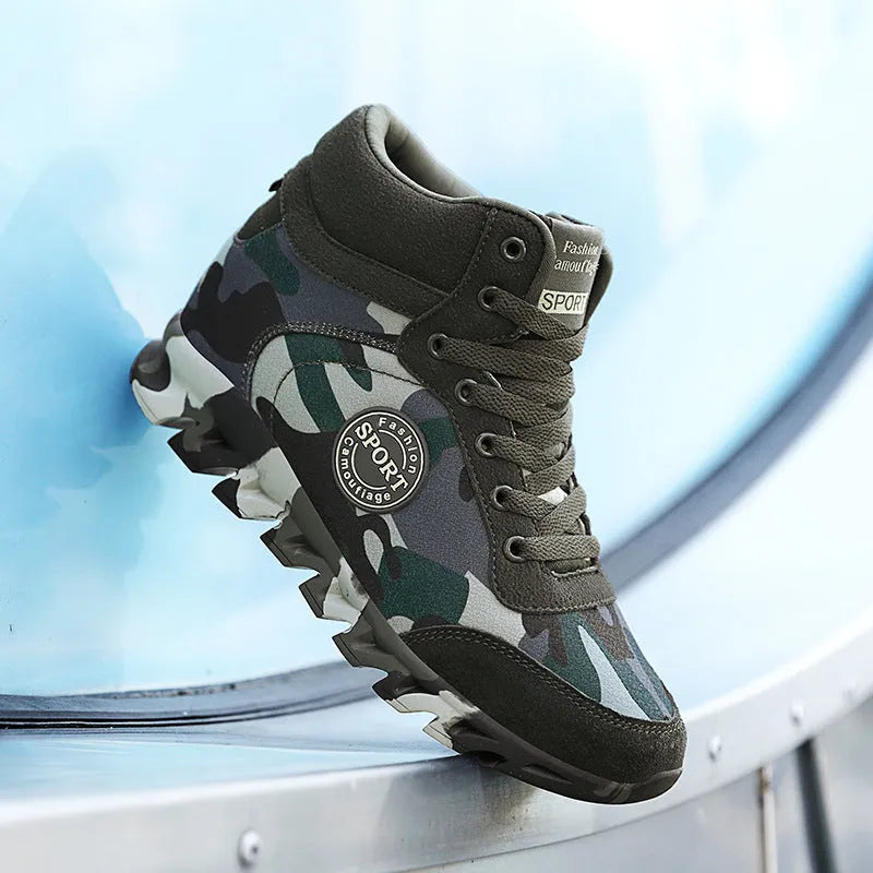Green women's camouflage pattern canvas slip-on sneaker with a rubber sole.