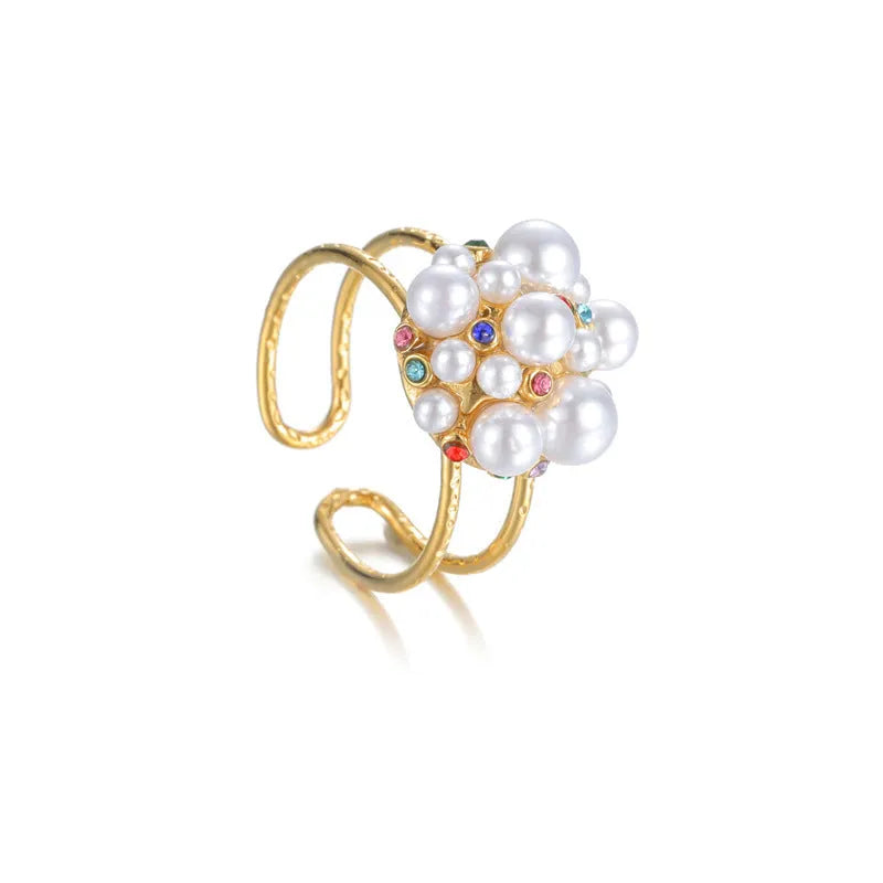 Women's adjustable stainless steel ring with pearl zircon detail in round and heart-shaped styles