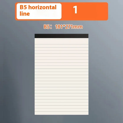 A5 and B5 tearable writing pads with blank, grid, and lined 80-sheet options.