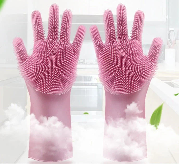 Silicone gloves with heat-resistant and non-slip design for versatile cleaning and cooking tasks