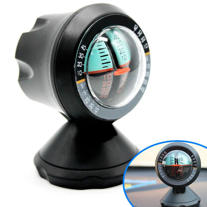 Black vehicle mounted slope meter with adjustable viewing angle for measuring automotive pitch and roll